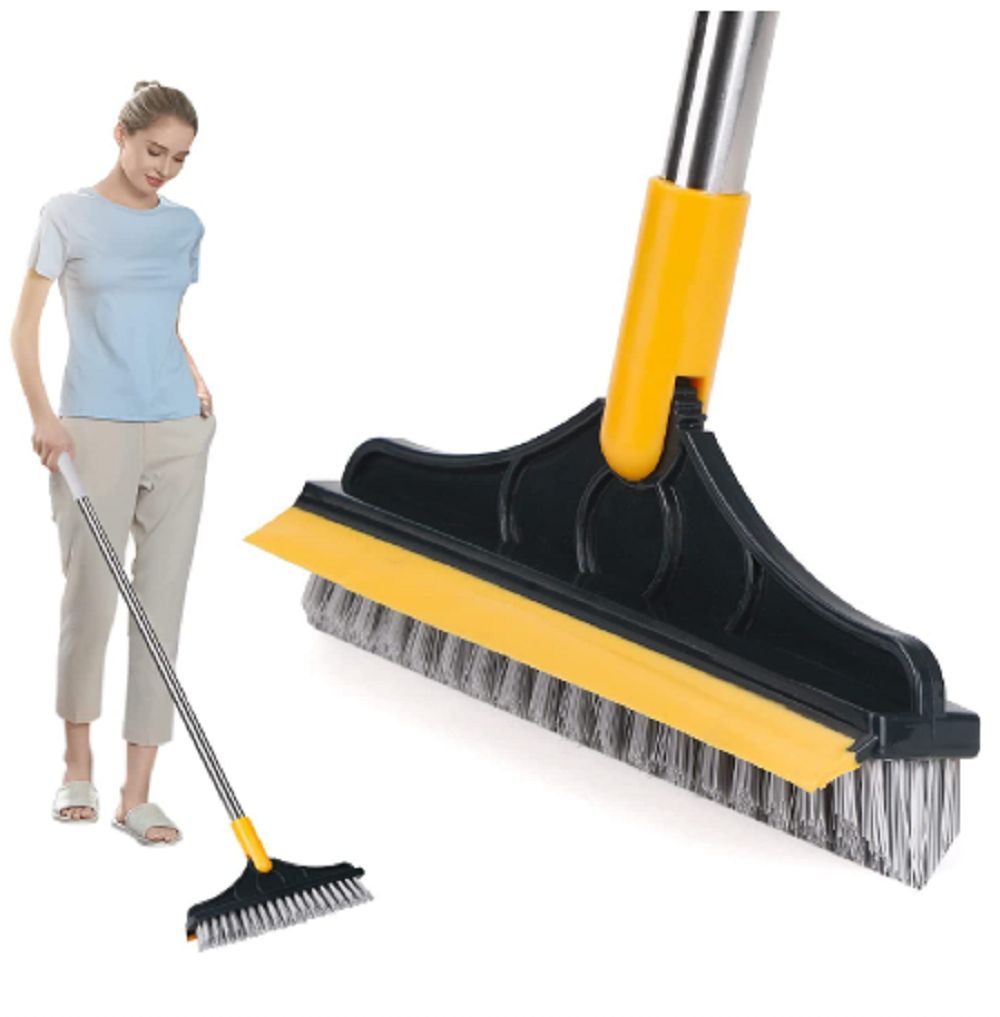 Multipurpose 2 in 1 Bathroom Cleaner Broom and Wiper Easy Floor, Wall Cleaning Fiber Wet and Dry Brush