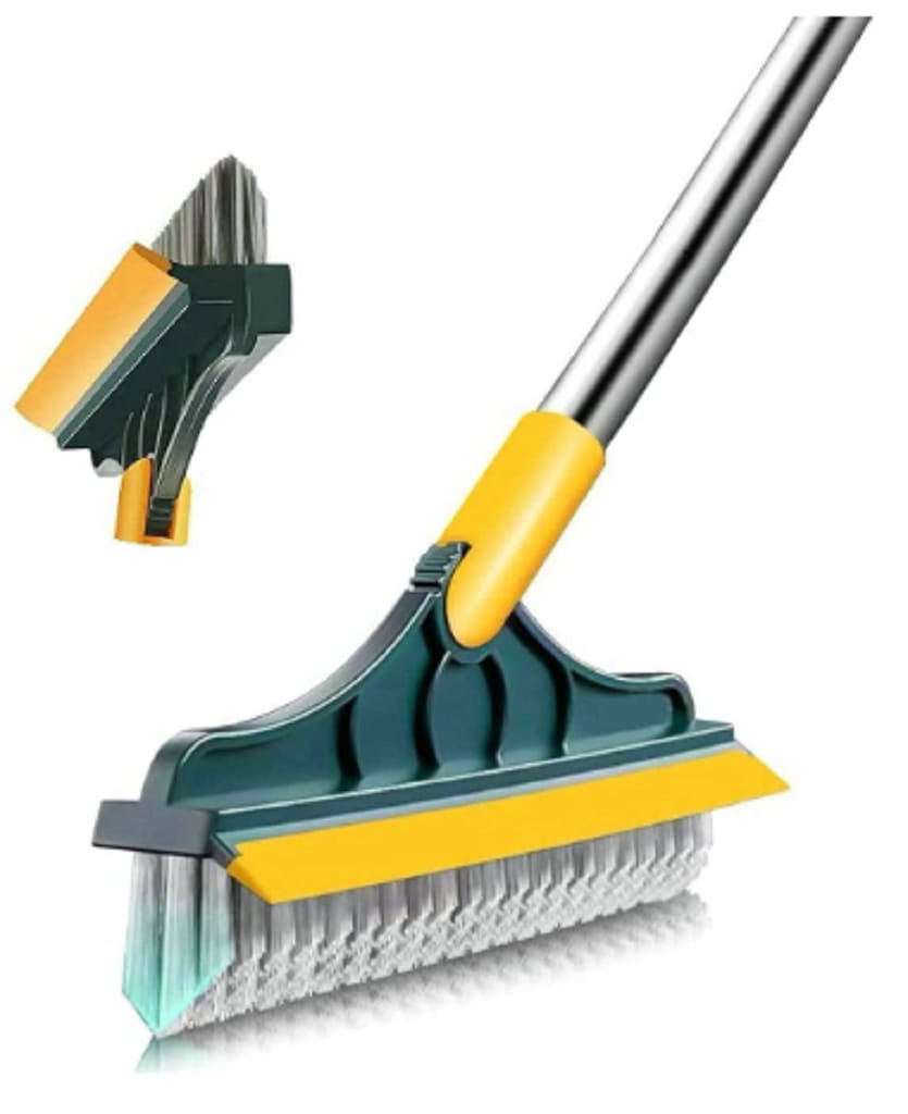 Multipurpose 2 in 1 Bathroom Cleaner Broom and Wiper Easy Floor, Wall Cleaning Fiber Wet and Dry Brush view 2
