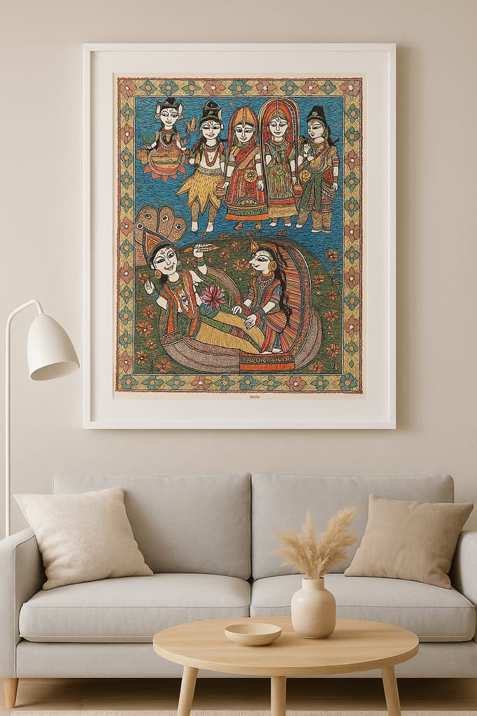 Madhubani Painting Of Traditional Deities - A Divine Celebration view 2