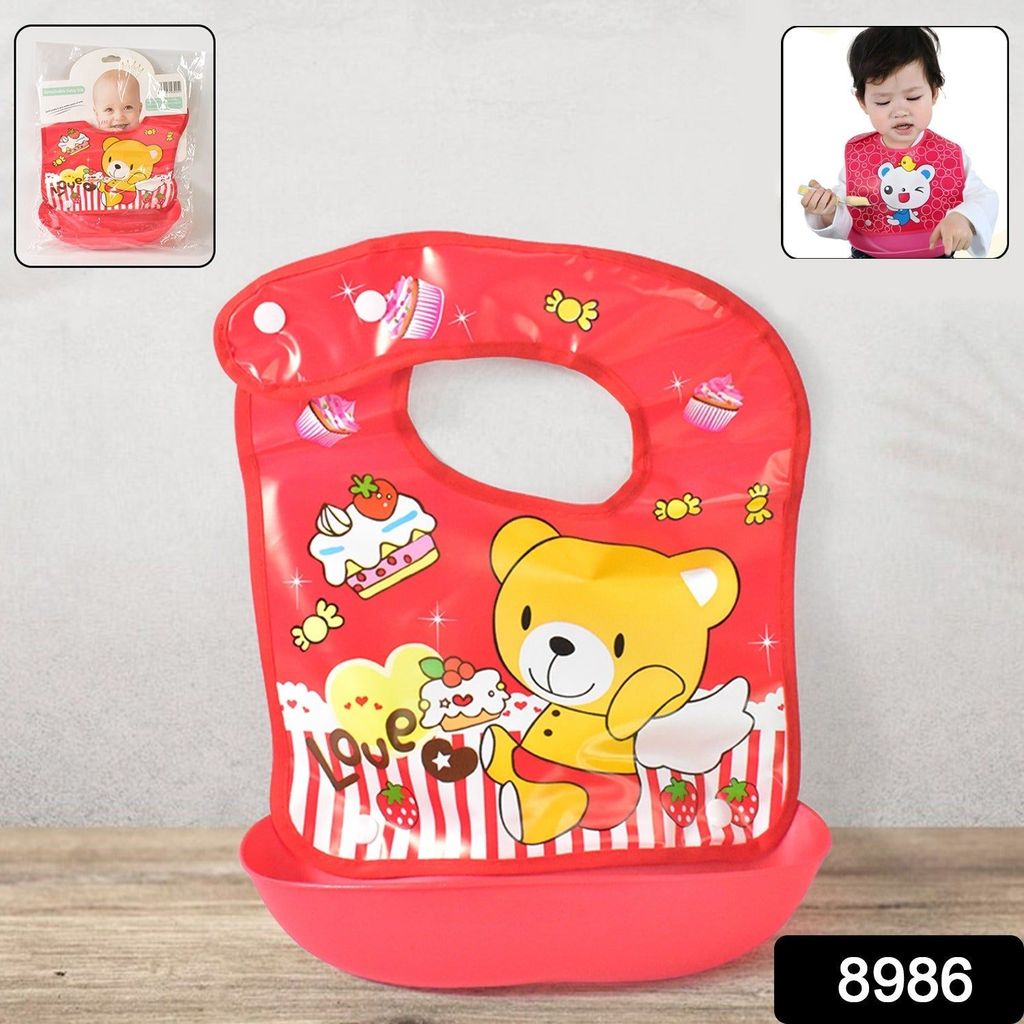 Multifunctional Waterproof BPA Free Reusable Soft Fabric Plastic Baby Bib (1 Pc) view 2