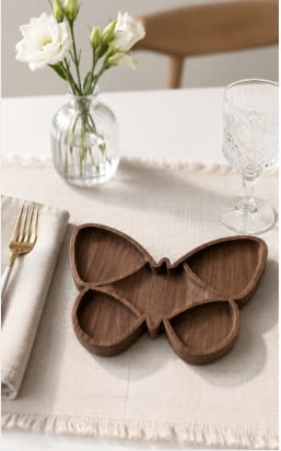 Butterfly Shaped Wooden Serving Platter - 4 Compartment view 2