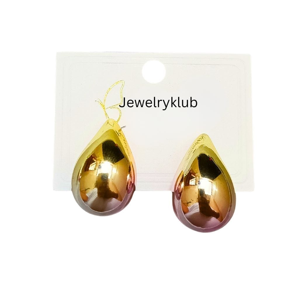 Jewelryklub Dual Metallic Colored Chunky Tear Drop Fashion Jewelry Earrings For Women & Girls - Light Pink Gold view 2