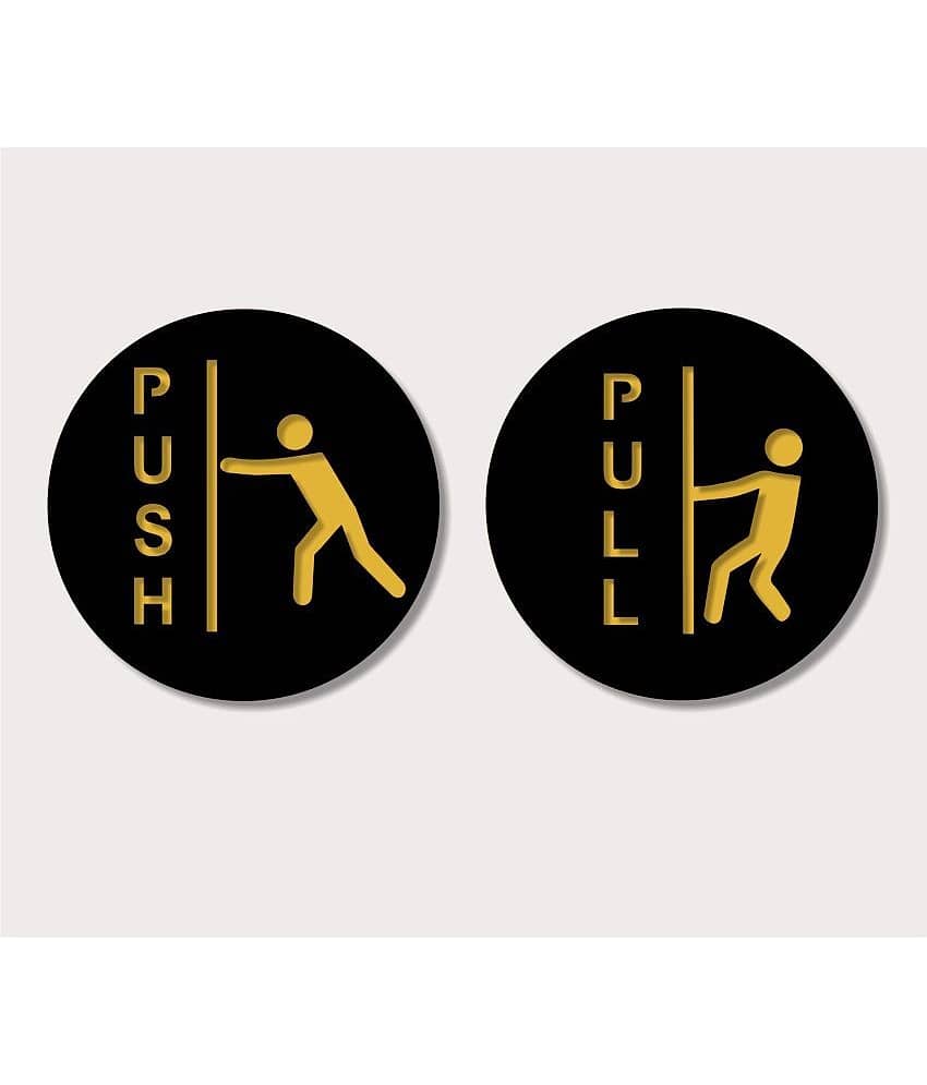 Asmi Collection Black & Gold Acrylic 3D Pull and Push Sign Wall Sticker ( 12 x 12 cms ) view 2