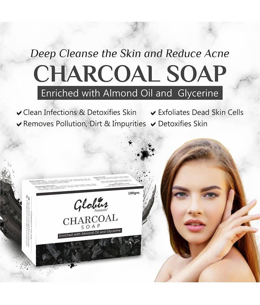 Globus Naturals Charcoal Soap Enriched with Almond oil and Glycerine Bathing Bar 100 g (Pack of 4) view 2