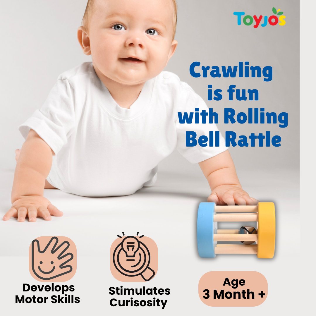 TOYJOS Wooden Baby Rattle Toy | Sensory Development, Musical Shaker, Rolling Bell Rattle | Natural Anti-Bacterial Jhunjuna for Newborn Infants, Toddler | Birthday Gift for Boys and Girls (0-12 Months) view 2