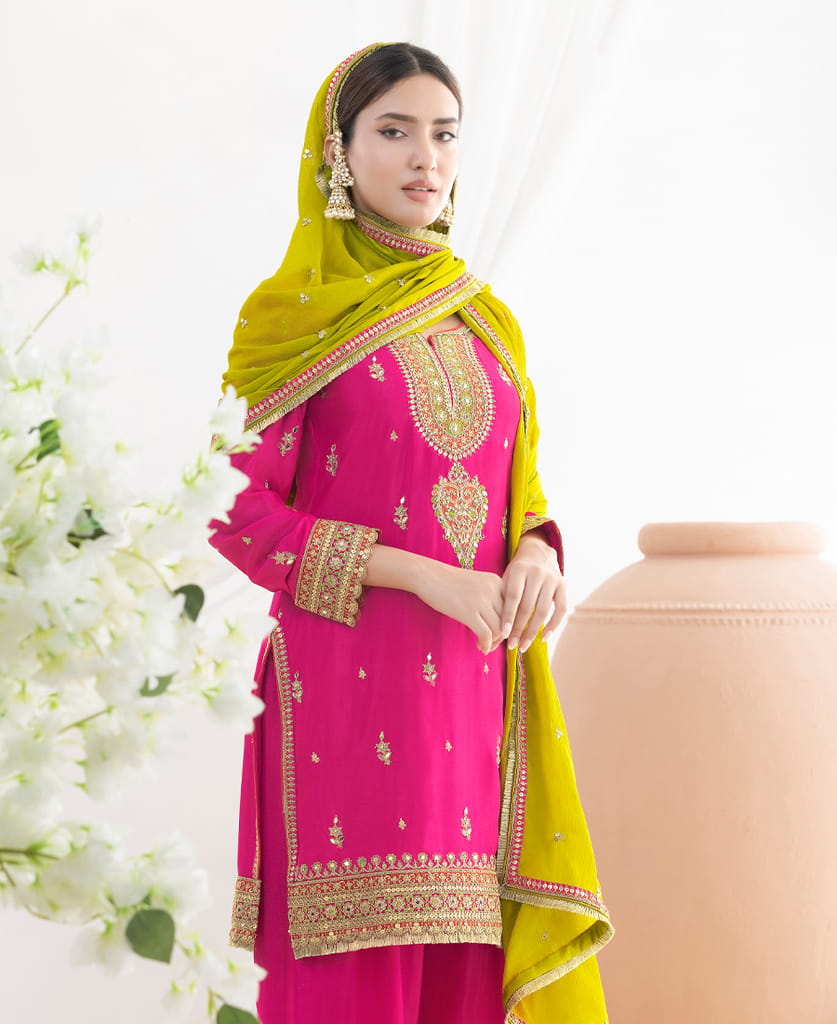 Latest Pink Farshi Suit Set for Women with Contrast Dupatta Ethnic Wear view 2