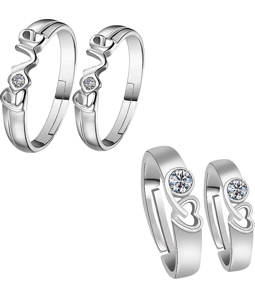 Stylish Adjustable Couple Rings Set for lovers Silver Plated Solitaire for Men and Women 2 Pair view 2