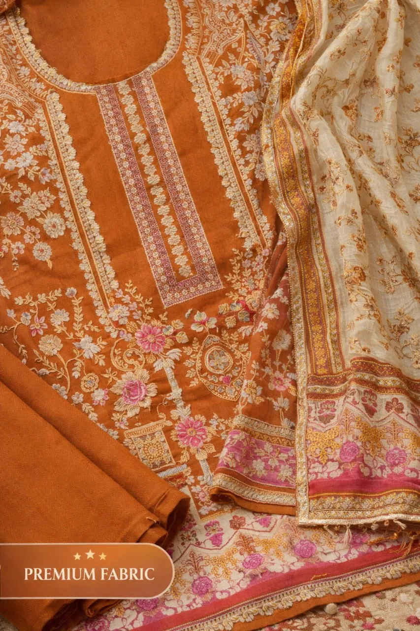 Fabric pure cottonPakistani style Embroidery or printed unstitched dress material.. view 2