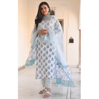 SVB White Printed Kurta Set view 2