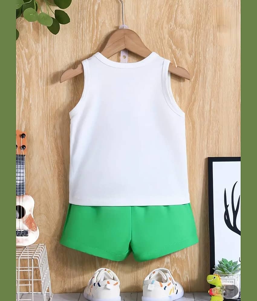 MUSNAH GARMENTS Pack of 1 Unisex for Baby Cotton T-Shirt & Shorts ( White & Green ) view 2