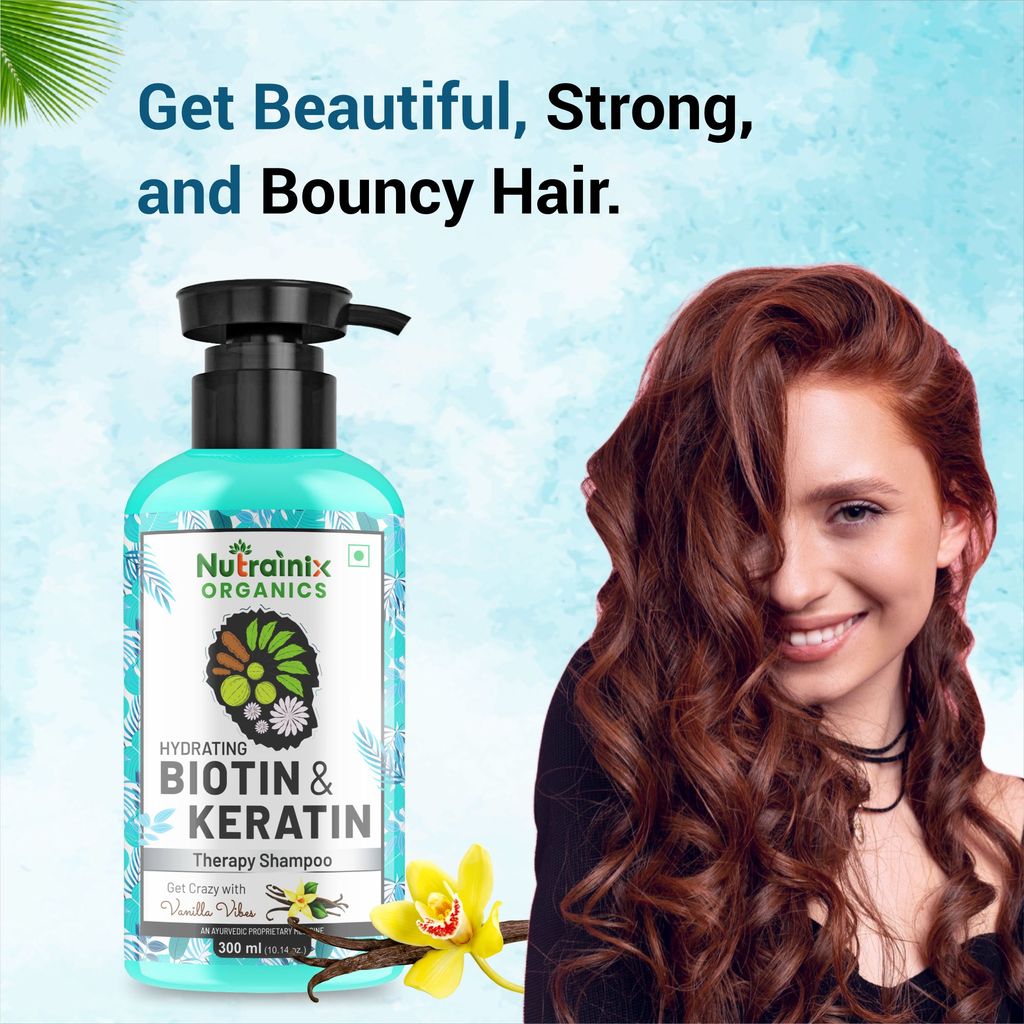 Nutrainix Organics Hydrating Biotin & Keratin Shampoo, Miracle for Dry, Damaged & Rebellious Hair For All Types - 300ml view 2
