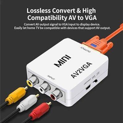 AV to VGA Adapter ,RCA Audio Video Converter, Composite 3.5mm TV Video Playing Adapter 1080p with USB Power Cable VCD DVD Projector TV Set Top Box view 2