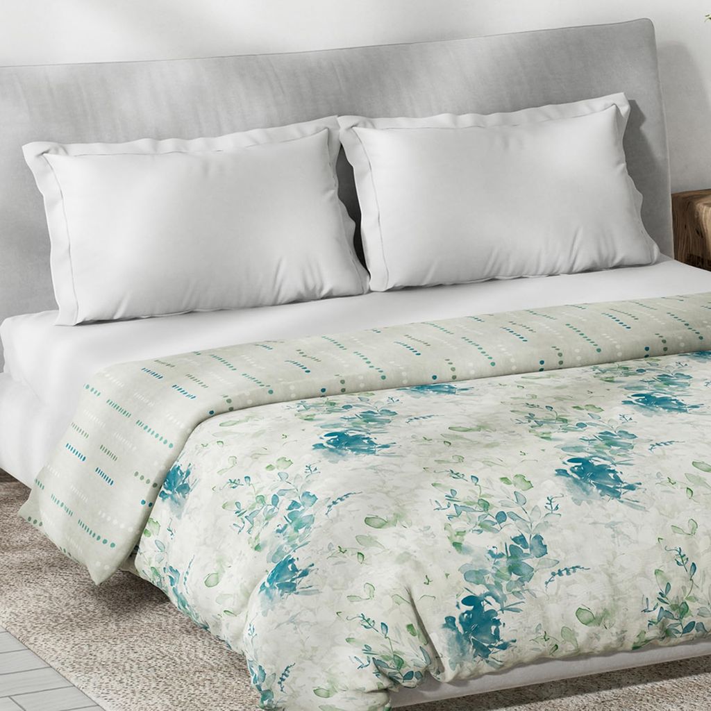 DDECOR - Primary Collection 100% Cotton Leaves Pattern VOLTC Queen Dohar |229 CM X 254 CM| - Turquoise view 2