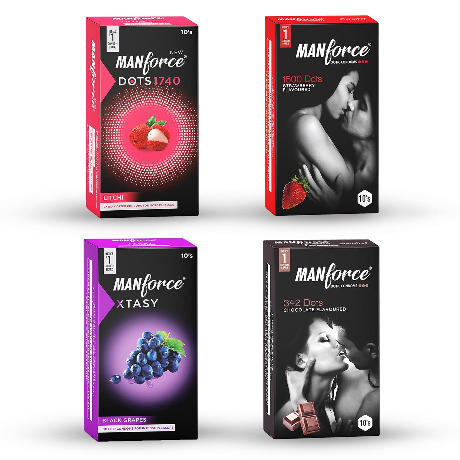 MANFORCE CONDOMS CHOCALATE STRAWBERRY LITCHI BLACK GRAPS Condom (Set of 4 40 Sheets) view 2
