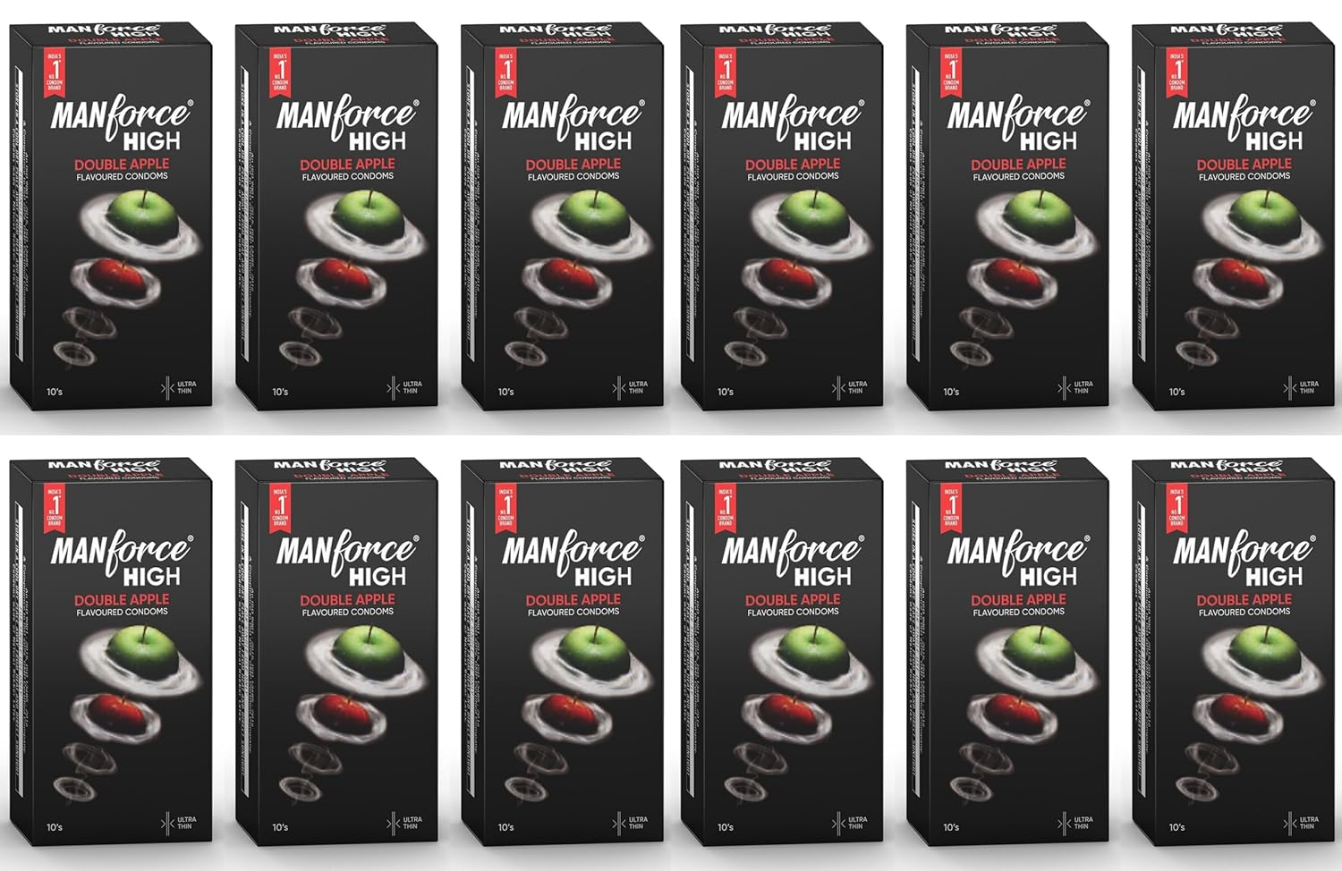 Manforce High Double Apple Flavoured Condoms for Men| 10 Count| Ultra Thin Condom| Lubricated Latex Condoms| For Her Enhanced Pleasure x Pack of 12 view 2
