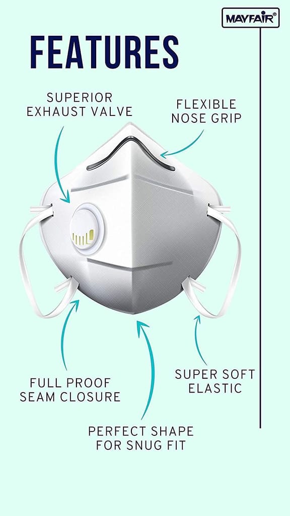 Mayfair N95 Masks Soft Nose Sponge -UV Sterilized 5 Layer Face Masks with 95% filtration -White (Pack of 10, Ear Loop) view 2