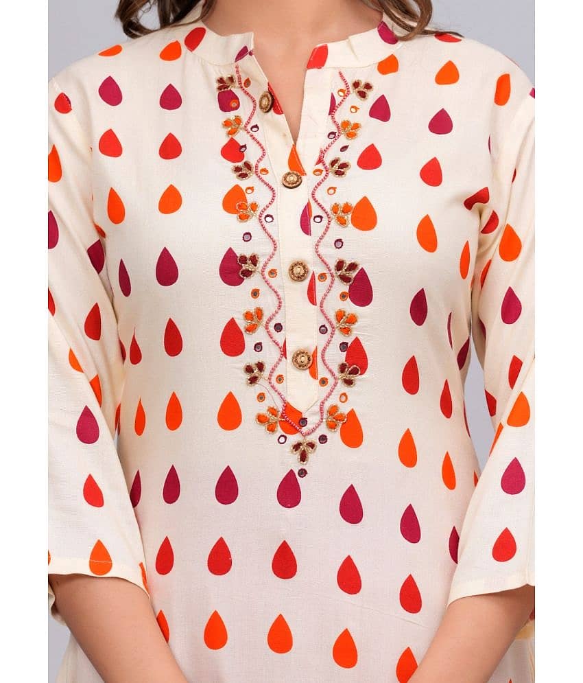 MAUKA Rayon Printed Straight Women's Kurti - Beige ( Pack of 1 ) view 2