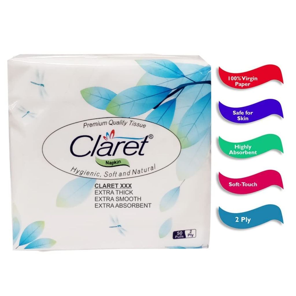 Claret Soft & Natural Paper Napkins 30 x 30 cm, 2-Ply - Highly Absorbent, Durable, 50 Pulls per Pack, Perfect for Parties & Dining, Pack of 3 view 2