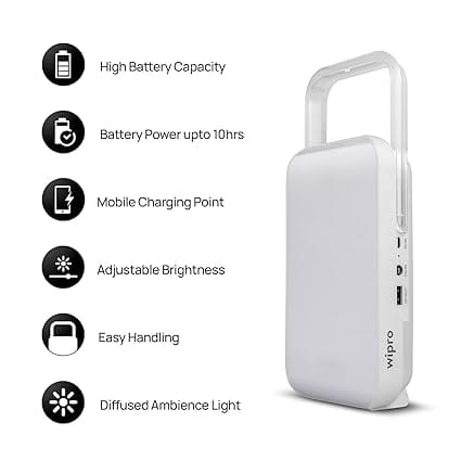 Safari Emergency Rechargeable Led Lantern with 7200 Mah Battery | 122 Individual Led Lights | Brightness Control Feature | in- Built Mobile Charging Point|15 Watt (Pack of 1) White view 2