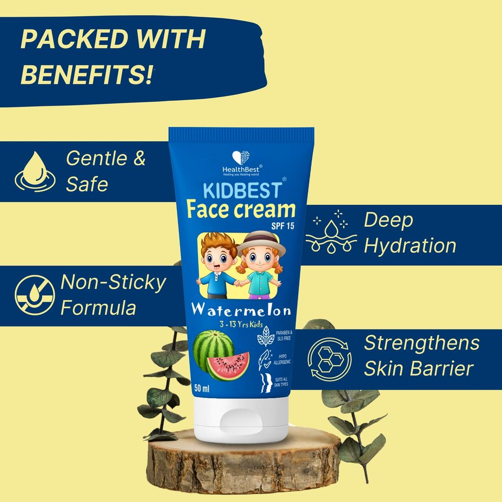 Healthbest Kids Face Cream SPF 15, 50ml - Baby Cream for 3-13 years - Suitable for All Skin Type - Tear, Paraben & SLS-Free Watermelon Flavor view 2