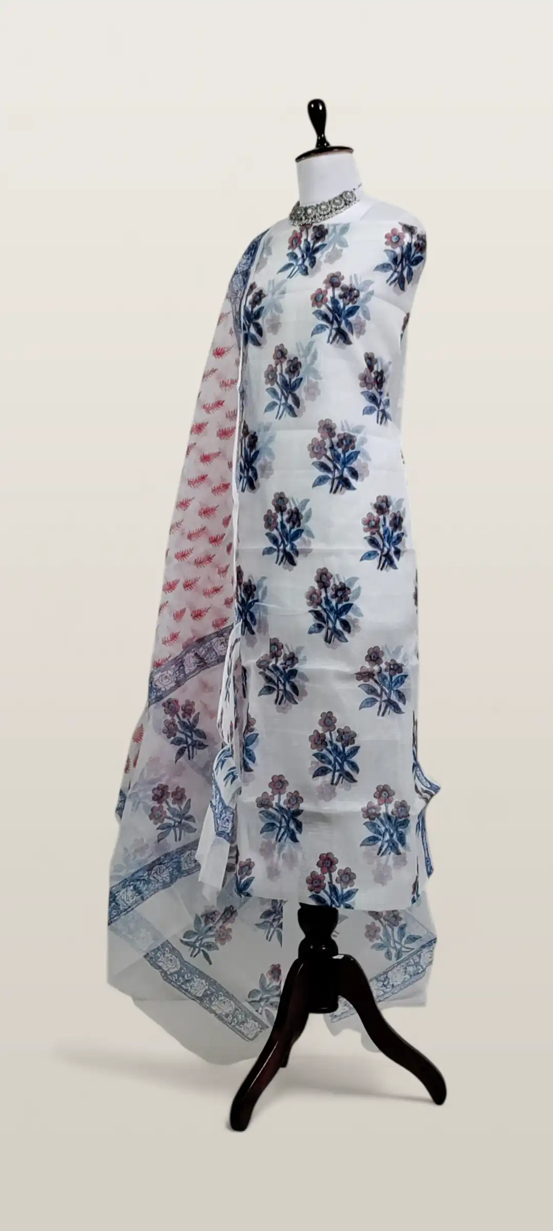 Kota Doria Dress Material Indigo Blue Floral Buti view 2