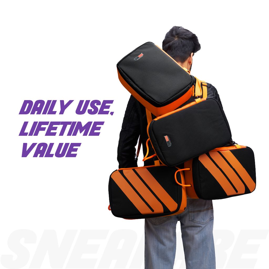 SNEAKARE Premium Shoe Bag for Travel - Fits Sneakers Up to UK Size 12, Removable Crossbody Strap, Airflow Vents, Extra Pockets with 5mm Thickness view 2