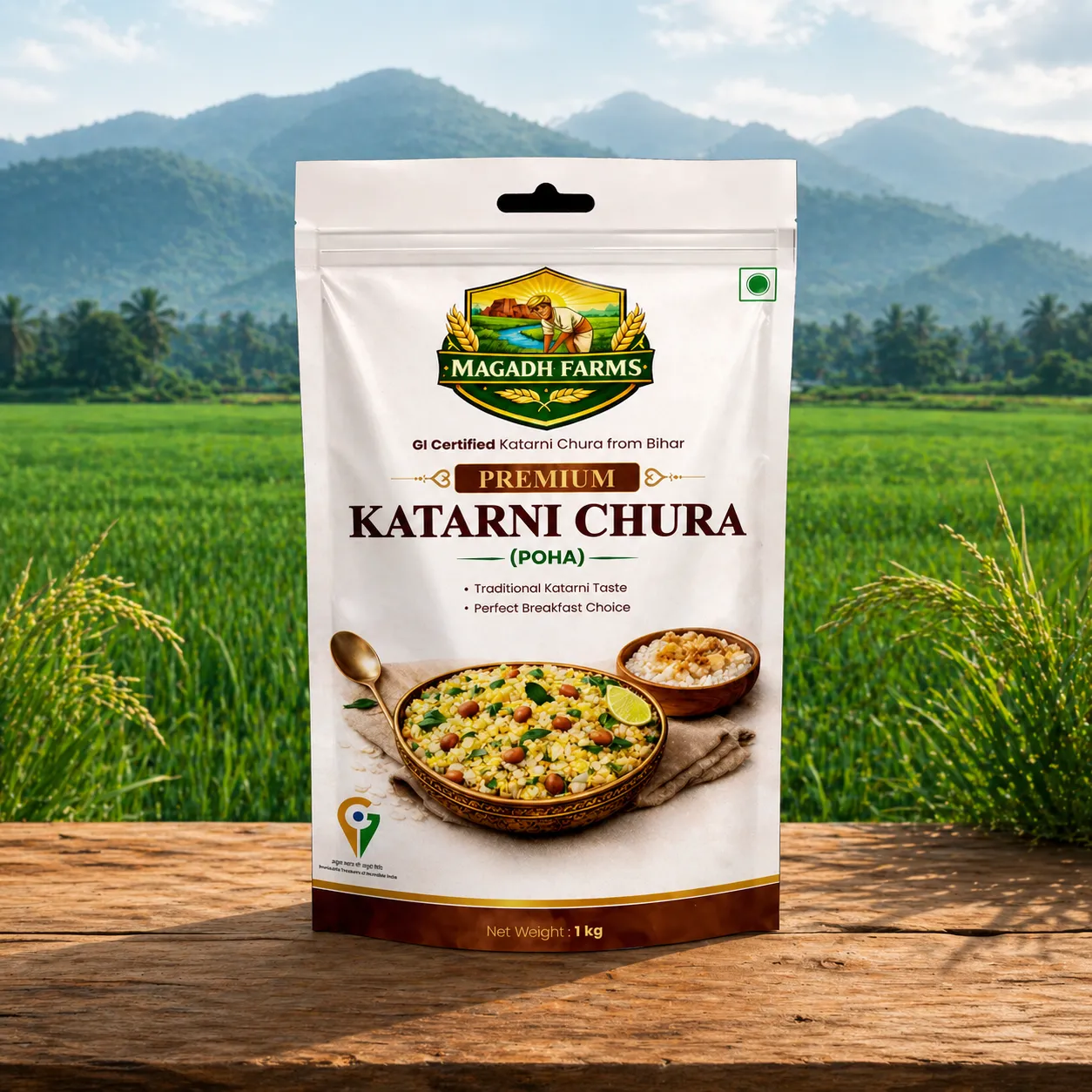 Magadh Farms GI Tagged Katarni Chura (Poha) from Bhagalpur, Bihar | Premium Flattened Rice | Aromatic, Light & Easy to Digest | Traditional & Healthy Breakfast | 1kg view 2