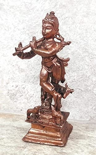 Searchers Paradise - Copper Idols Krishna,3.7 inches, Copper Handmade 185 Grams, Patina Antique Finish, Pack of 1 Piece view 2
