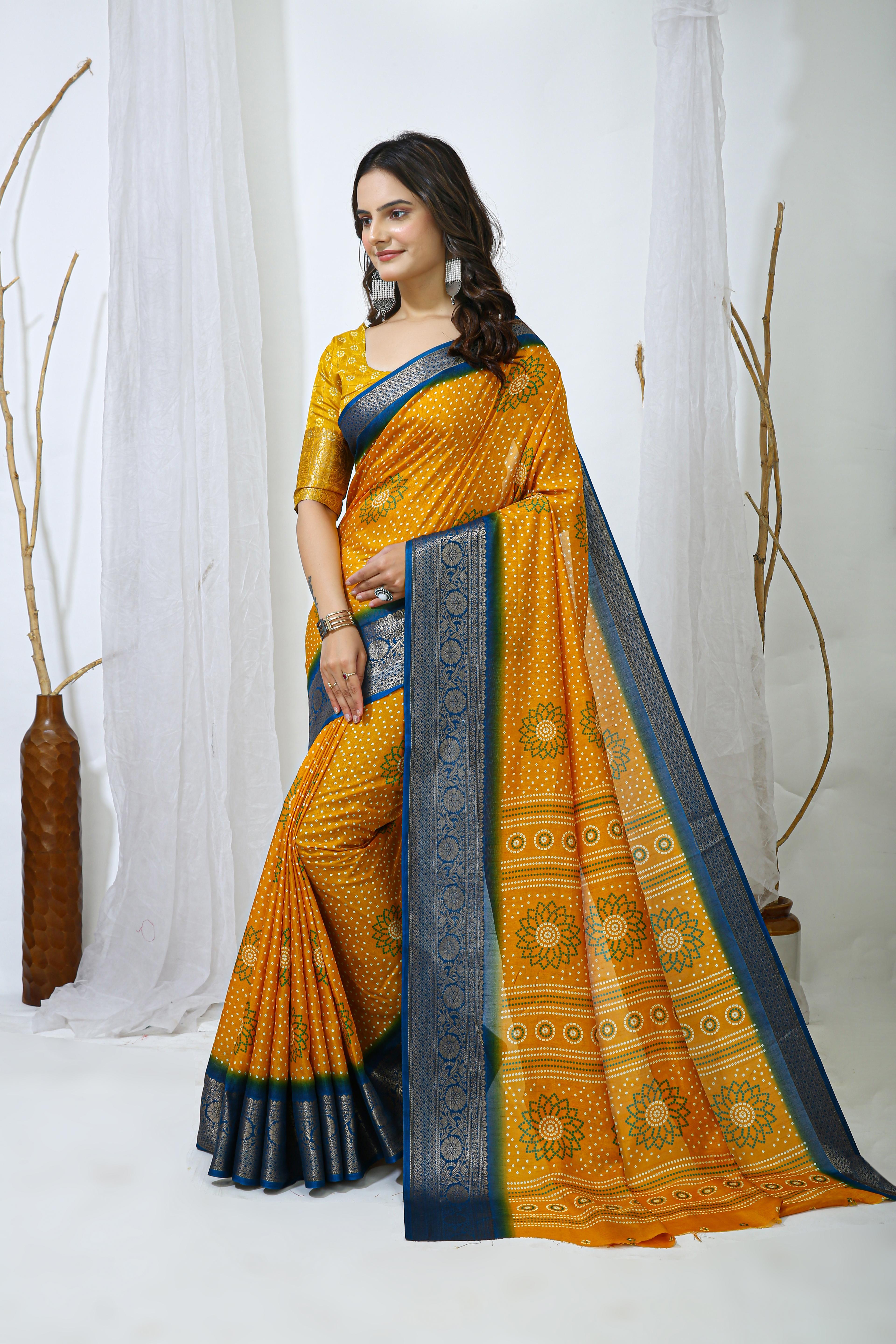Bandhani Print Dola Silk Saree with Zari Border view 2