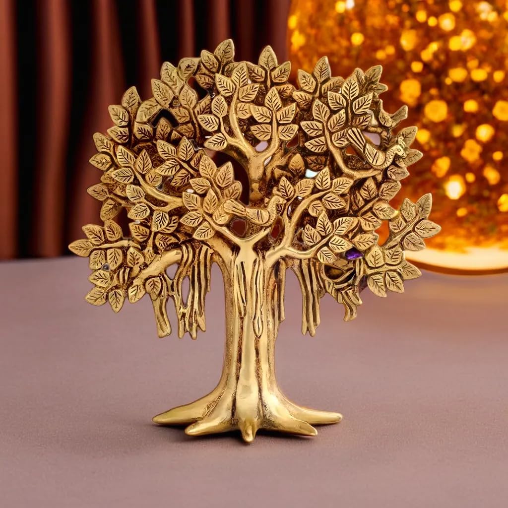 LUXEBERRY Kalpavriksha Brass Tree Home Decor Showpiece Decorative Item for Gift Anniversary, Birthday Housewarming Wealth Good Luck Success Office Diwali Gift Dhanteras (8x3x8.3 in.| Wt 1Kg.) view 2