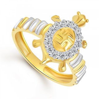 Vighnaharta Swastik Tortoise Gold and Rhodium Plated Ring - VFJ1088FRG view 2