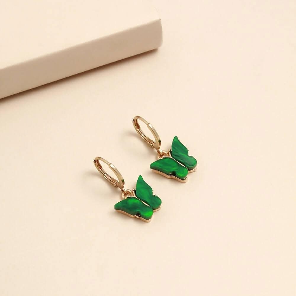 Pinapes Butterfly Clip-On Earrings – Elegant Gold-Plated Earrings Women & Girls - Dark Green view 2