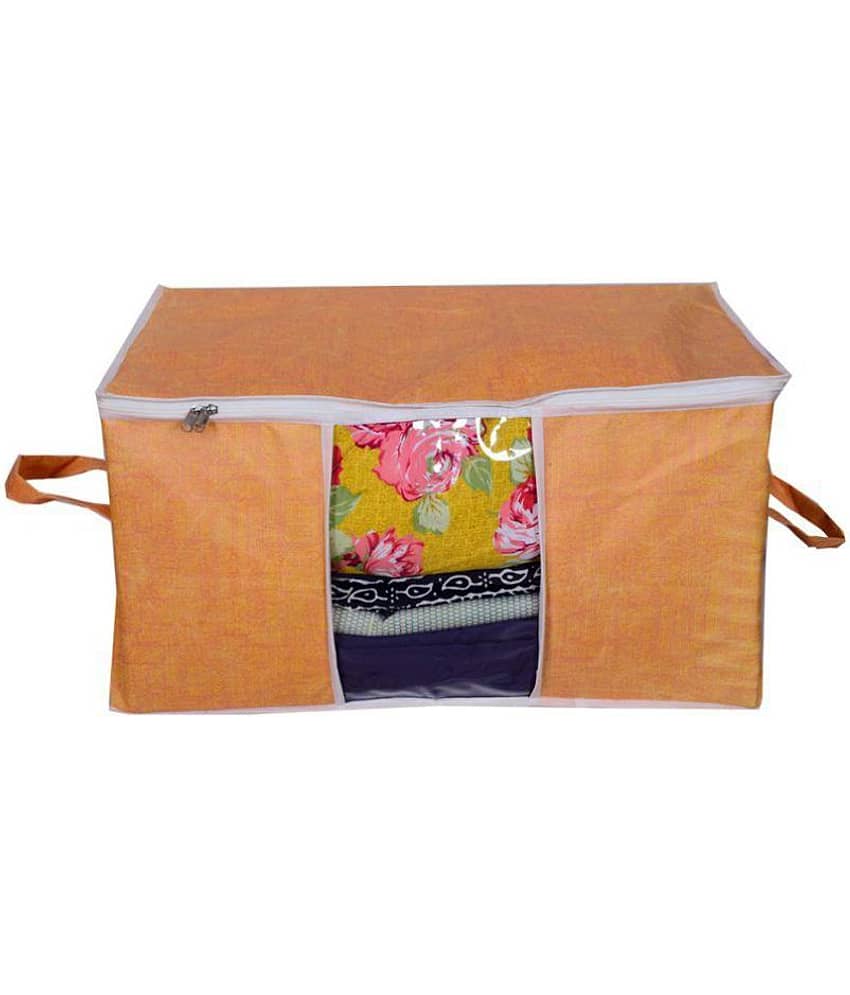 Prettykrafts Underbed Storage Bag, Storage Organizer, Blanket Cover with Side Handles - Brown (3, Golden) view 2