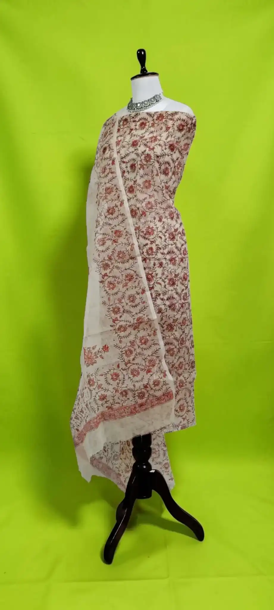 Handwoven Kota Doria Cotton-Silk Dress Material with Hand Embroidery view 2