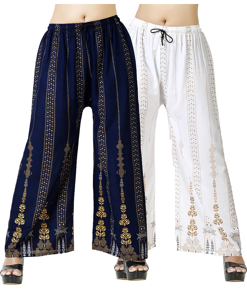 lasafiya Pack of 2 Rayon Straight Women's Palazzos ( Blue )
