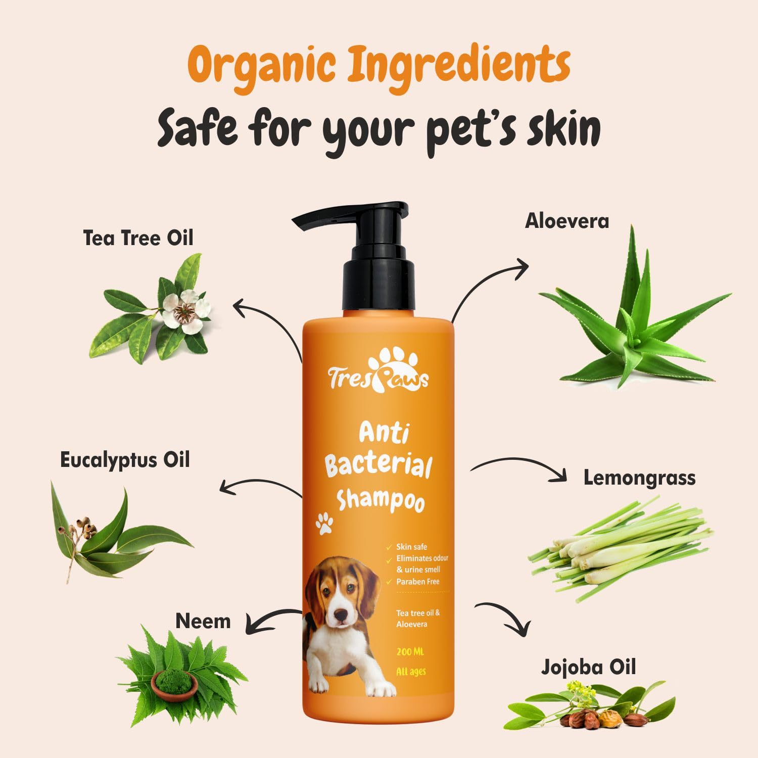 Trespaws Anti Bacterial Dog Shampoo | Dog Shampoo for Pomeranian, Shih tzu Puppy, German Shepherd, Labrador & Golden Retriever, Dogs Shampoo, 200 ml view 2