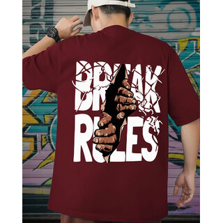 Ausk Mens Maroon Printed Cotton Blend Round Neck Oversized T-Shirt