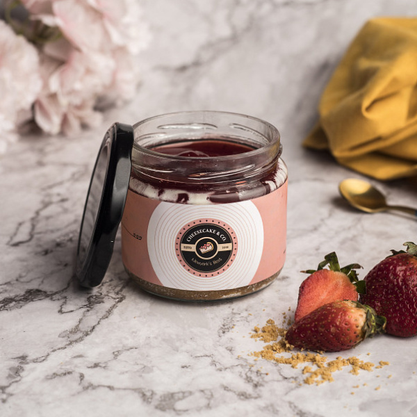 Strawberry baked cheesecake jar