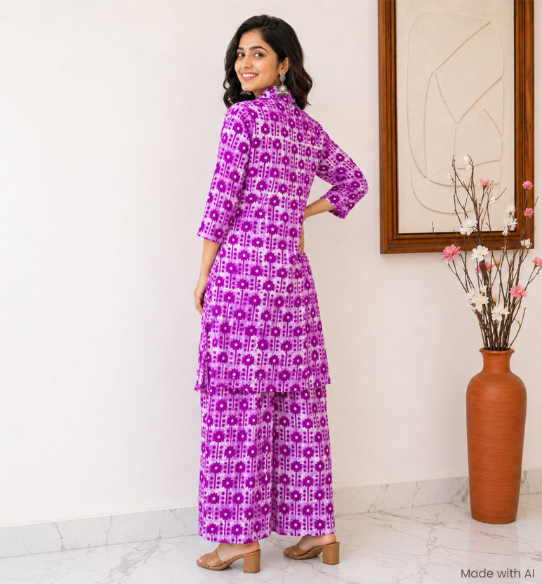Handcrafted Batik Print Rayon Cotton Co-ord Set view 2