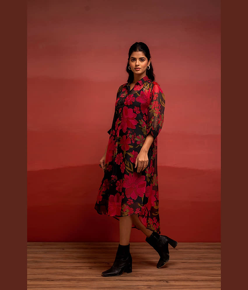 Juniper Women Polyester Printed A-line Kurti ( Black ) view 2