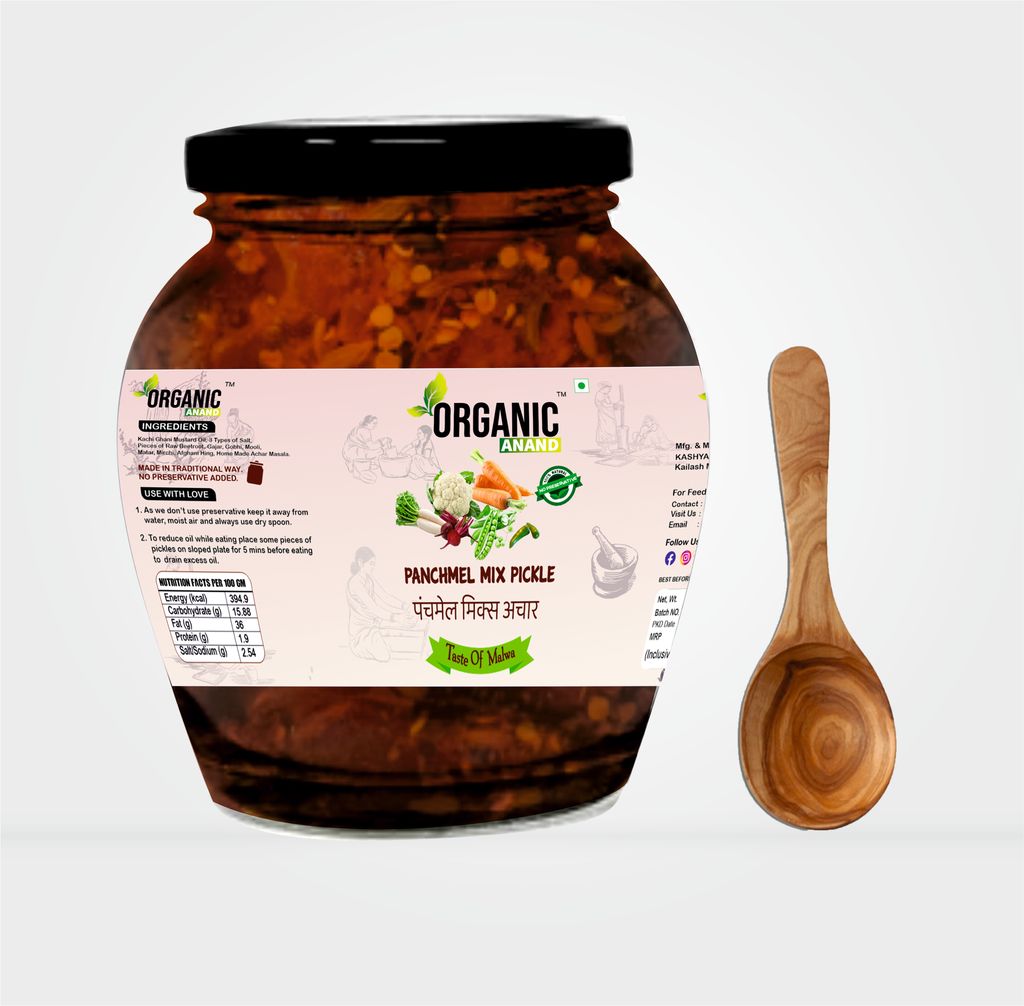 Organic Anand Natural Panchmel Pickle (Mixed Veg Aachar) Beetroot, Mooli, Matar Gajar, Gobhi, Shalgam ka Achar, Homemade Aachar with Neemwood Spoon (350gm, Pack of 1) view 2