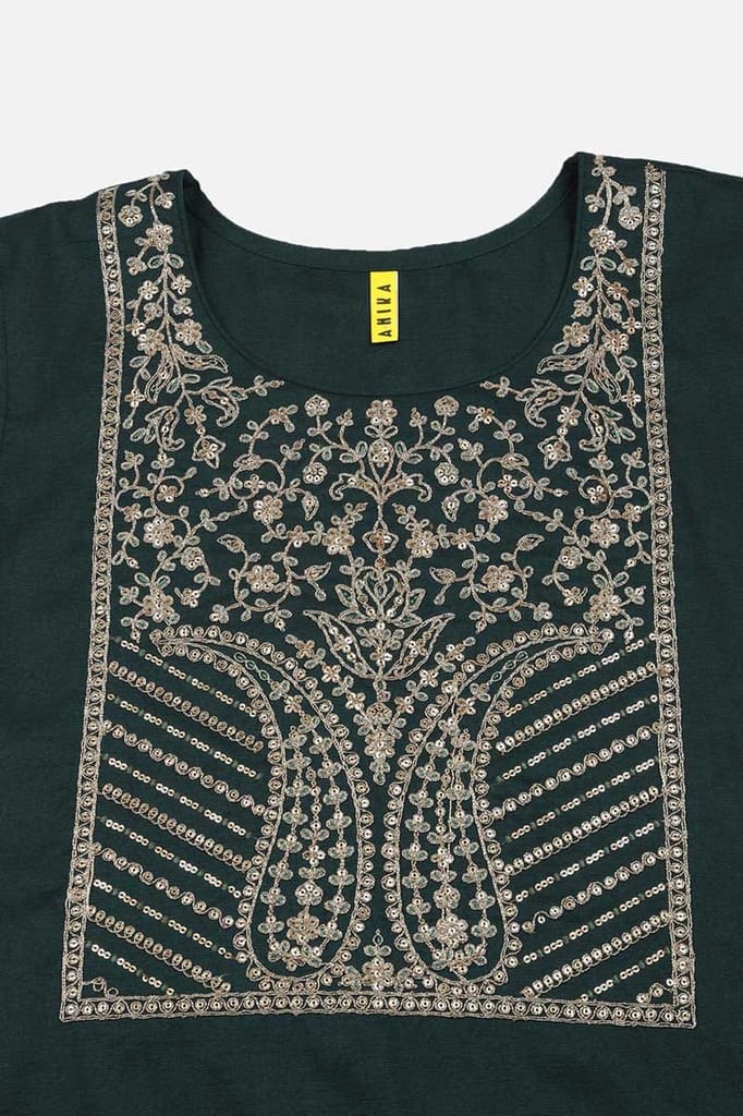 Green Silk Blend Straight Kurta VCK9114 view 2