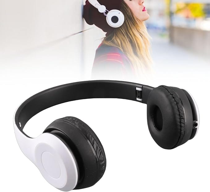 P 47 Wireless Bluetooth Headphones, Over-Ear Headset with Extra Bass, Foldable Design, Soft Memory Protein Earmuff, Bluetooth 5.0, FM Radio, SD Card Support, AUX Input (White) view 2