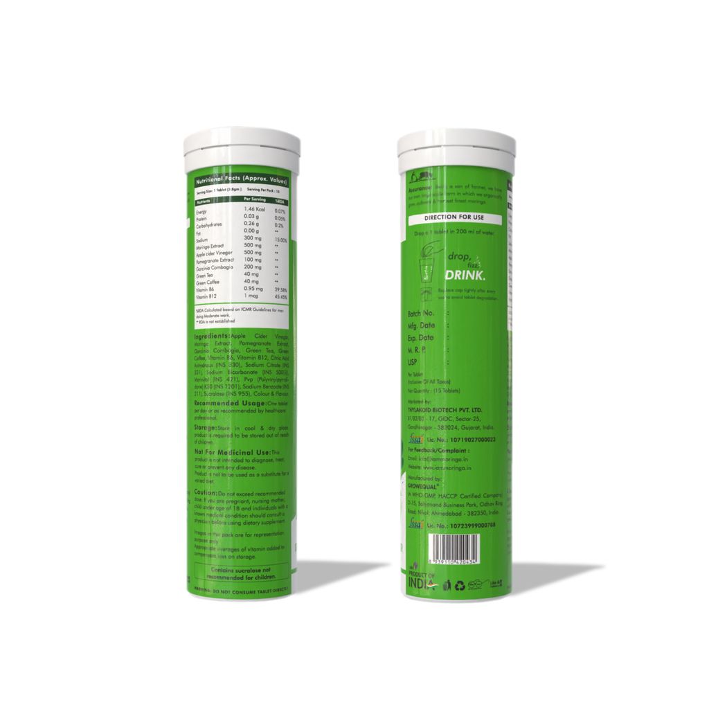 I AM MORINGA | Moringa Extract | Apple Cider Vinegar | Pomegranate Extract | Garcinia Cambogia Extract | Green Tea Extract | Green Coffee Extract | Vit. B6 & B12 | Effervescent Tablets Pack of 1 (15 Tablets) view 2