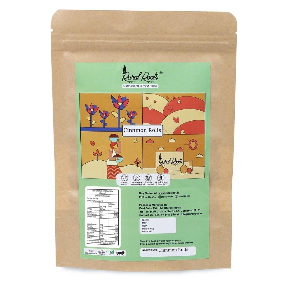 Rural Roots Cinnamon Rolls - 50g | Cinnamon Sticks | Whole Dalchini Sticks | Whole Bark/Sabut Dal Chini | 100% Natural & Organic | Flavourful for Cooking, Seasoning, Baking view 2