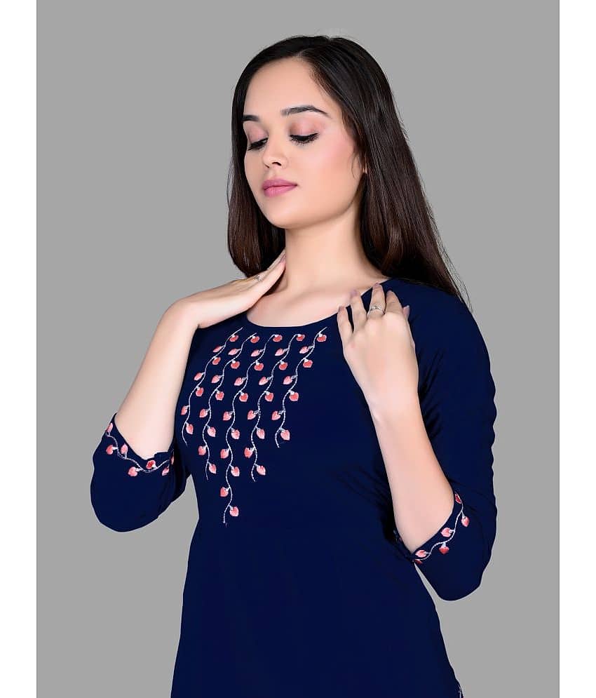 haya fashion - Navy Rayon Women's Straight Kurti ( Pack of 1 ) view 2