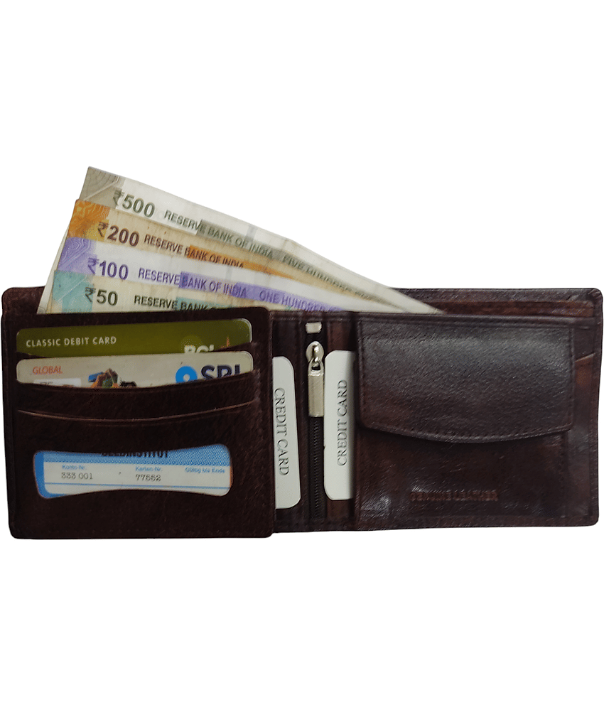 COCO ROYAL 100% Leather Colorblock Men's Two Fold Wallet With 8 Slots For Card ( Brown , Pack of 1 ) view 2