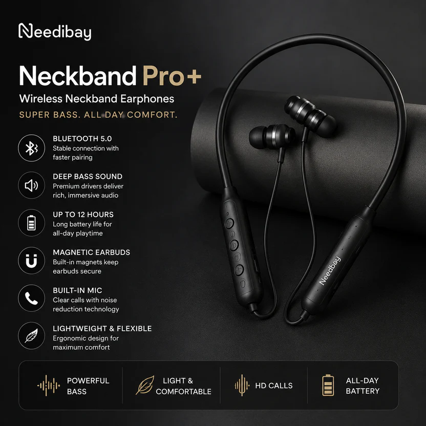 Needibay Dynamic Bass Wireless Bluetooth Neckband view 2