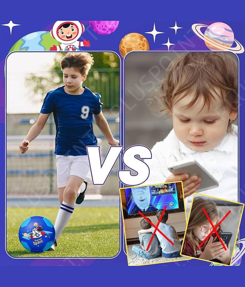 DENFE Football for Kids – 9 Inch Colorful Space Football Sports Toy – Extra Grip Silicone Rubber Beach Ball Sports Outdoor Game, Inflatable Ball for Kids Boys 3+ Years (Pack of 1) (Blue) view 2