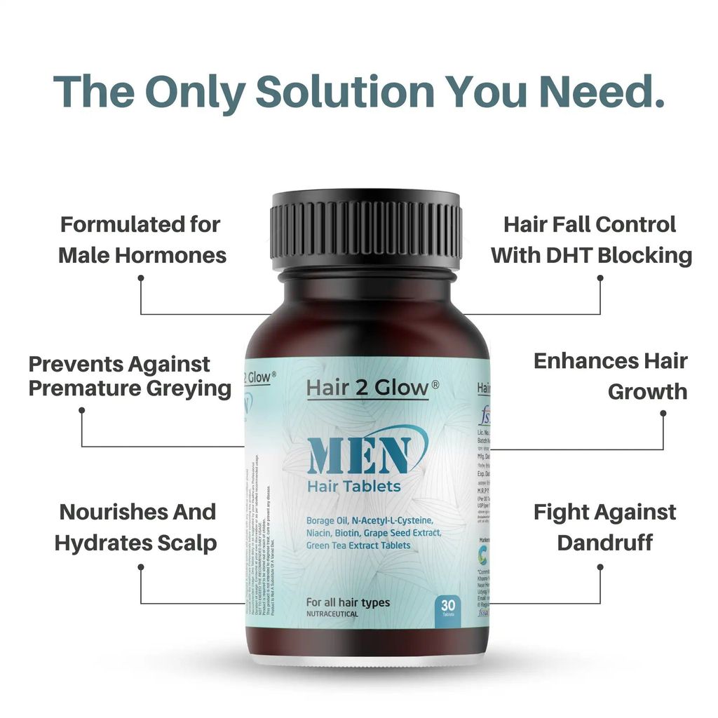 Hair2Glow Men Hair Tablets | For Hair Growth & Reduces Hair Fall for Men view 2